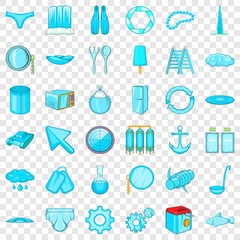 Different blue icons set. Cartoon style of 36 different blue vector icons for web for any design