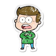 distressed sticker of a cartoon shocked man