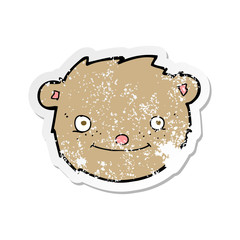 retro distressed sticker of a cartoon teddy bear head