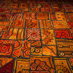 Full frame shot of rugs for sale, Jaisalmer, Rajasthan, India