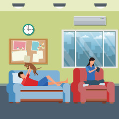 faceless people relax with dog living room