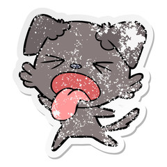 distressed sticker of a cartoon disgusted dog