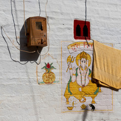 Lord Ganesha, Hindu god painted on wall, Jaisalmer Fort, Jaisalmer, Rajasthan, India