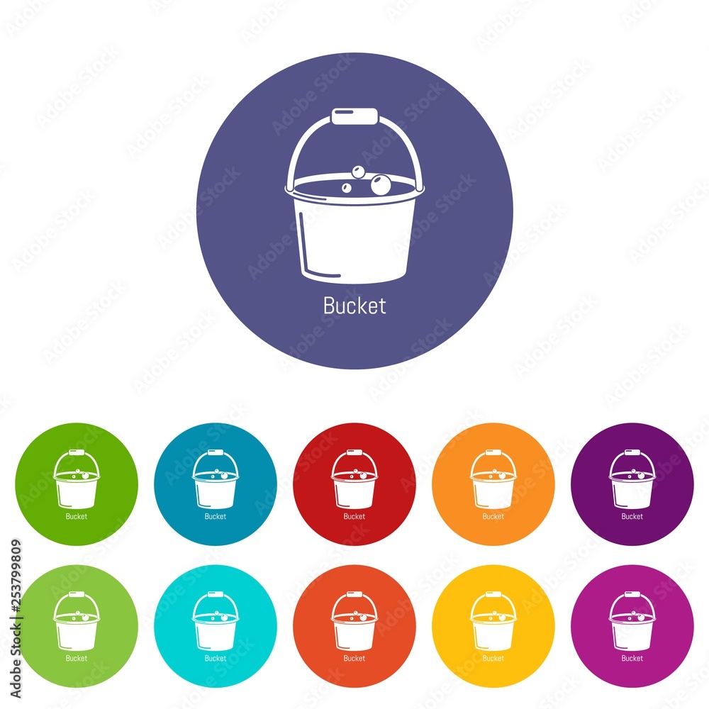 Poster bucket icons color set vector for any web design on white background