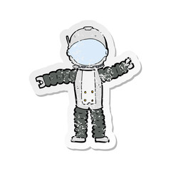 retro distressed sticker of a cartoon astronaut