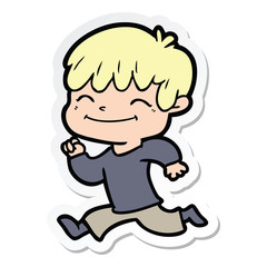sticker of a cartoon happy boy