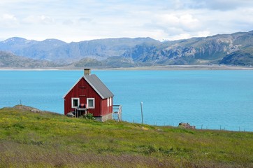 Fototapeta na wymiar Village with colorful houses in Greenland