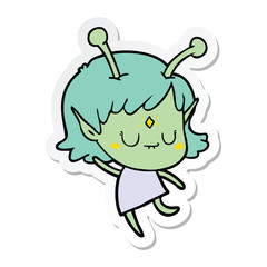 sticker of a cartoon alien girl