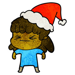 textured cartoon of a woman wearing santa hat