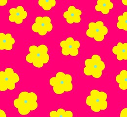 Fototapeta premium Yellow flowers pattern on pink background