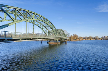 Arch bridge Eiswerderbruecke over the river Havel in Berlin, Germany