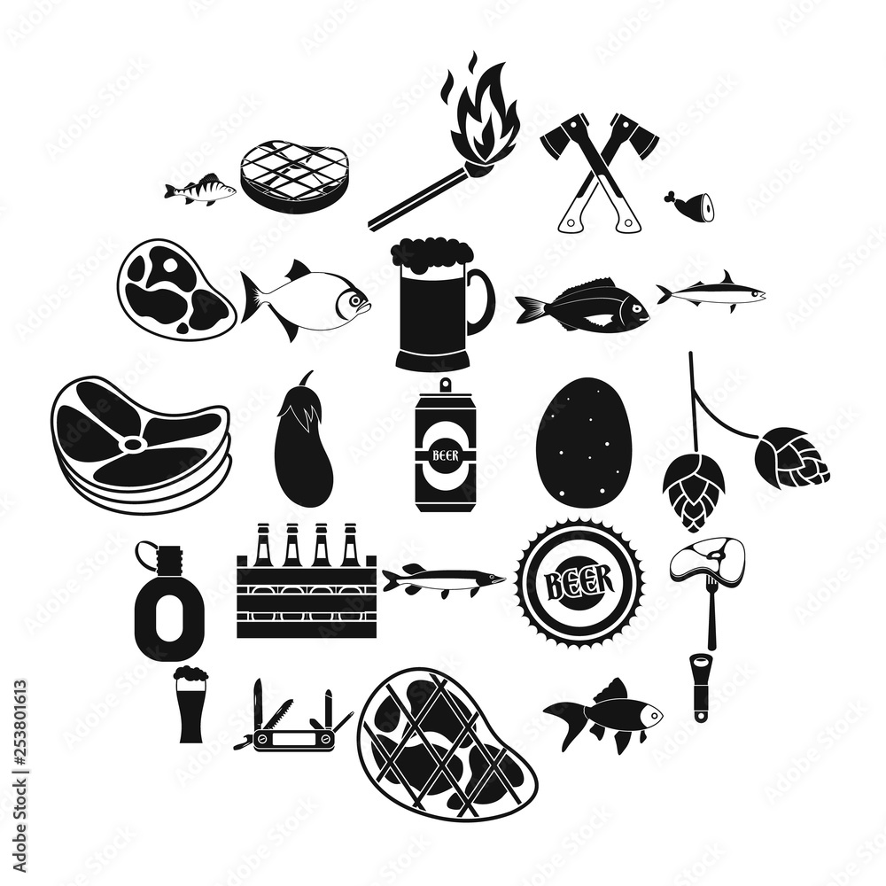 Poster camping icons set. simple set of 25 camping vector icons for web isolated on white background