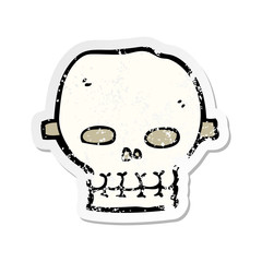 retro distressed sticker of a cartoon spooky skull mask