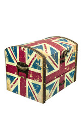 Vintage box with british flag isolate on white background with clipping path.
