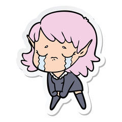 sticker of a cartoon crying elf girl