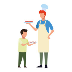 faceless father and son barbecue food