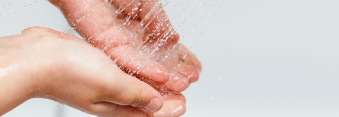 Children wash their hands