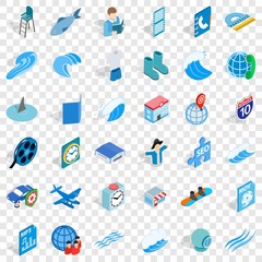 Fototapeta na wymiar Blue plane icons set. Isometric style of 36 blue plane vector icons for web for any design