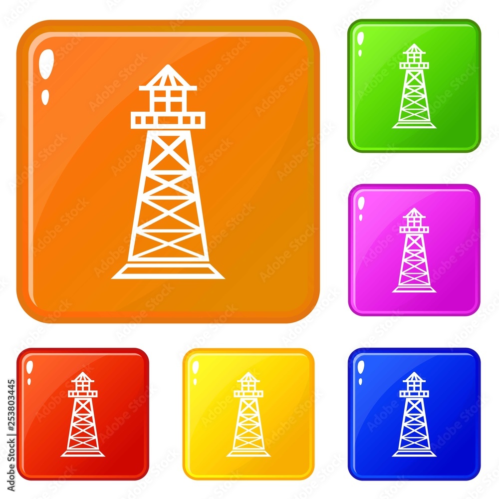 Poster lighthouse icons set collection vector 6 color isolated on white background