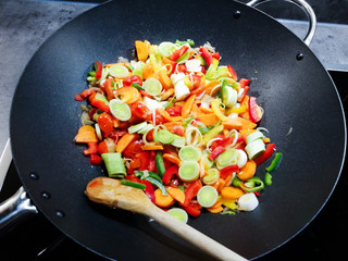 fresh vegetables in a wok