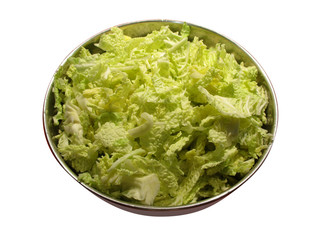savoy cabbage in metal bin, isolated