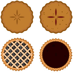Pie with apple, pumpkin, fruits isolated on white background. Top view. Baked cake, dessert for holiday, thanksgiving, christmas, birthday. Vector flat illustration