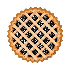 Pie with apple, pumpkin, fruits isolated on white background. Top view. Baked cake, dessert for holiday, thanksgiving, christmas, birthday. Vector flat illustration