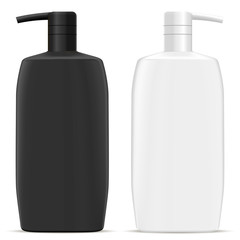 Dispenser Pump Bottle. Cosmetic Hair Shampoo Jar. Intimate Gel 3d Pack. Hand Moisturizer Container set in Black and White. Medical Product Package Isolated. Plastic Pet Product Mockup.