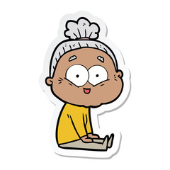 sticker of a cartoon happy old woman