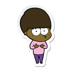 sticker of a nervous cartoon boy