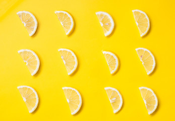 Vitamin C. Slices of lemon on a bright background. Beauty product branding mock-up. Healthy lifestyle. Top view.