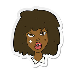 sticker of a cartoon woman with bruised face