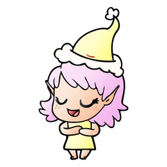 happy gradient cartoon of a elf girl wearing santa hat