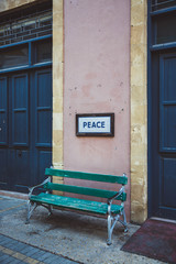 Fototapeta na wymiar Peace Bench at Inner Cyprus Border In Nicosia