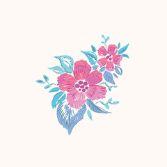 EPS Vector Floral Embroidery Design. Red Pink Flowers Patch on white background
