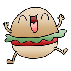 quirky gradient shaded cartoon happy veggie burger