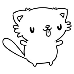 line drawing of cute kawaii cat