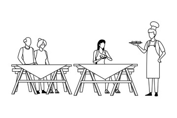faceless people barbecue table in black and white