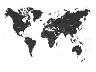 Obraz premium Mapa świata. Szczegółowa mapa polityczna z etykietami z nazwami krajów. Ilustracji wektorowych