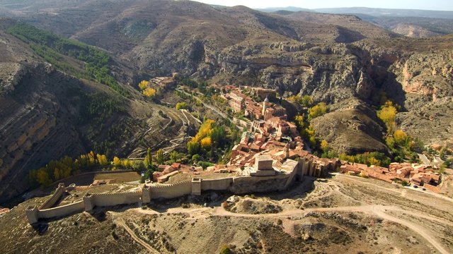 Spain. Historical village of Albarracin from the air. Drone Photo