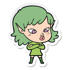 sticker of a pretty cartoon elf girl