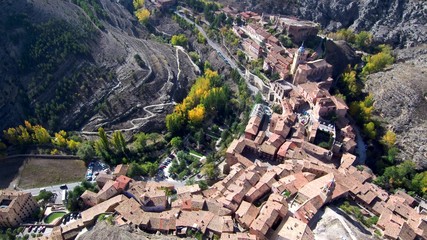 Albarracin. Beautiful village of Teruel. Spain. Aerial photo by Drone