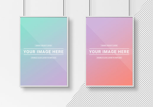 2 White Frames Isolated on Wall Mockup