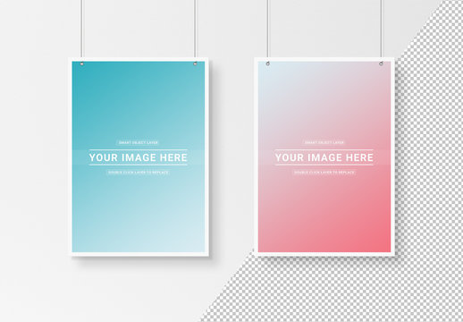2 White Posters Isolated on Wall Mockup