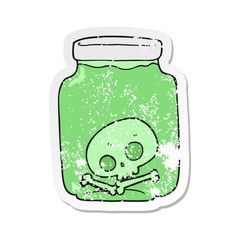 retro distressed sticker of a cartoon jar with skull