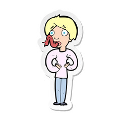 sticker of a cartoon woman sticking out tongue