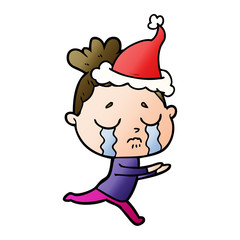 gradient cartoon of a crying woman wearing santa hat