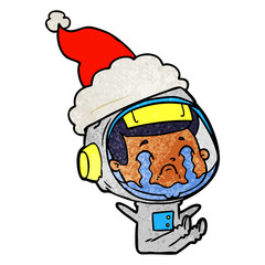textured cartoon of a crying astronaut wearing santa hat
