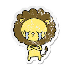 distressed sticker of a crying cartoon lion