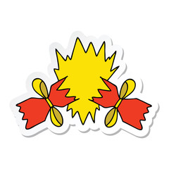 sticker of a quirky hand drawn cartoon pulled cracker